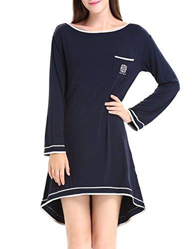 NORA TWIPS Women Long Sleeve Pajama Top Irregular Hem Sleep Shirt Dress (XS-XL)