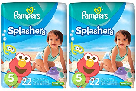 Pampers Splashers Disposable Swim Diapers, Size 5, 22 Count, JUMBO (Pack of 2)