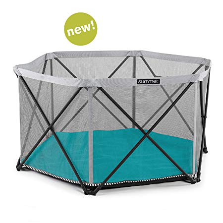 Summer Infant Pop 'N Play SE Hex Playard - Portable Play Pen with Removable, Machine Washable Padded Floor   Carry Bag, for Indoor & Outdoor