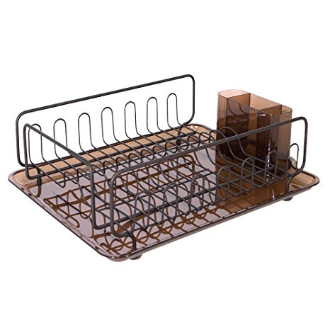 InterDesign Forma Kitchen Dish Drainer Rack with Tray for Drying Glasses, Silverware, Bowls, Plates - Amber/Bronze