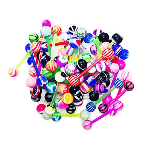 BodyJ4You Lot of 50/100 14G Assorted Colors Mixed Tongue Rings Barbells Body Piercing Nipple Jewelry