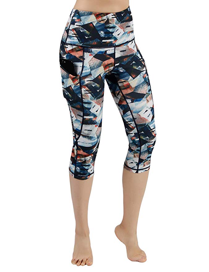 ODODOS High Waist Out Pocket Printed Yoga Pants Tummy Control Workout Running 4 Way Stretch Yoga Leggings