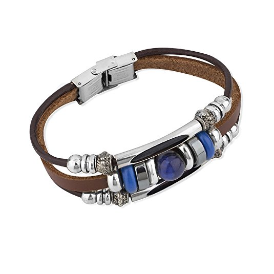 Chuvora Stainless Steel, Leather, Wood, Resin or Stone Beaded Wrap Bracelet