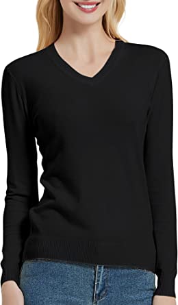 Urban CoCo Women's V Neck Long Sleeve Solid Classic Knit Pullover Sweater Tops