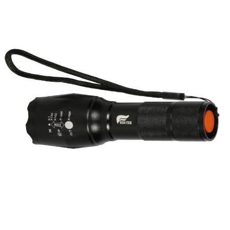 HDS-TEK CREE T6 LED Flashlight 1600LM Torch Adjustable Focus Zoom Light Lamp Black