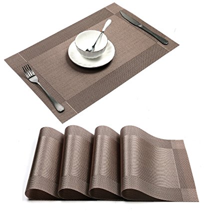 U'artlines 18"x12" PVC Placemats for Dining Table Stain-resistant Woven Vinyl Kitchen Placemat for Thanks Giving Holiday Vinyl Placemats Set of 4 (Champagne)