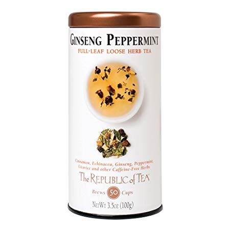 The Republic Of Tea Ginseng Peppermint Herbal Full-Leaf Tea, 3.5 Ounces / 50-60 Cups