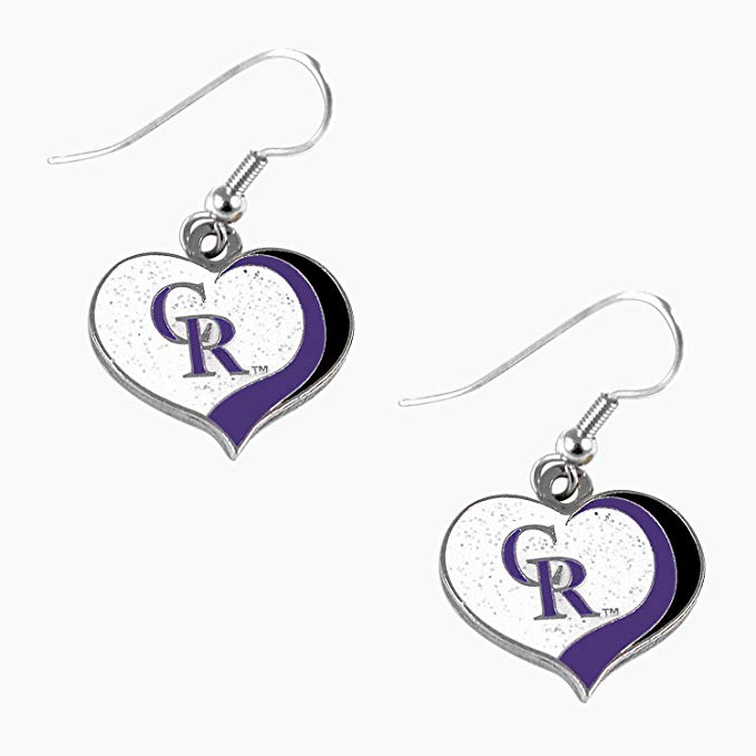 Colorado Rockies MLB Sports Team Logo Glitter Heart Earring Swirl Charm Set