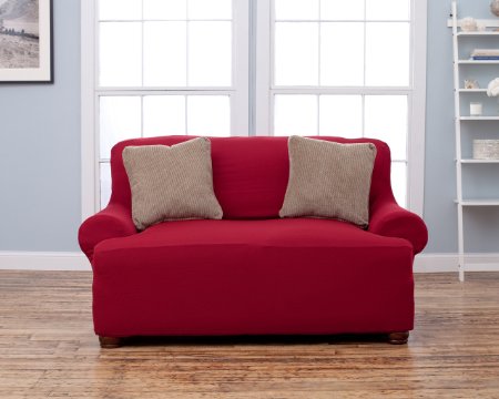 Lucia Collection Corduroy Strapless Slipcover. Form Fit, Slip Resistant, Stylish Furniture Shield / Protector Featuring Soft, Lightweight Fabric. By Home Fashion Designs. (Loveseat, Burgundy)