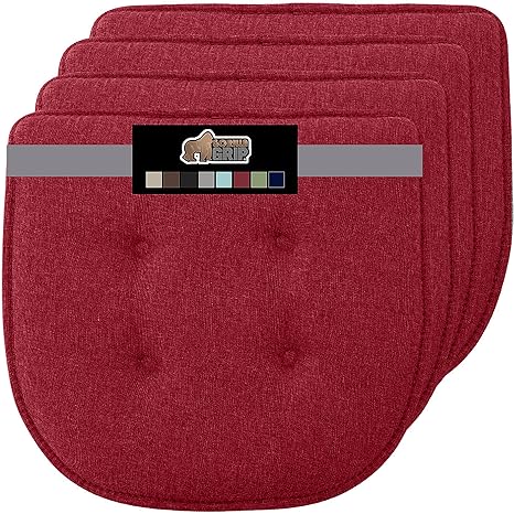 Gorilla Grip Tufted Memory Foam Chair Cushions, Set of 4 Comfortable Pads for Dining Room, Slip Resistant Backing, Washable Kitchen Table, Office Chairs, Computer Desk Seat Pad Cushion, 16x17 Red