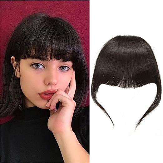 Clip in Bangs Real Human Hair Thick Neat Bangs Natural Remy Bangs Soft Fringe Hair Extensions For Women/Girls,Blackish Brown/Natural Black Color