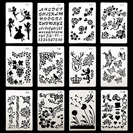 DEPEPE 12pcs Plastic Stencils for Journal Painting Craft 6.3 x 9.7 Inches