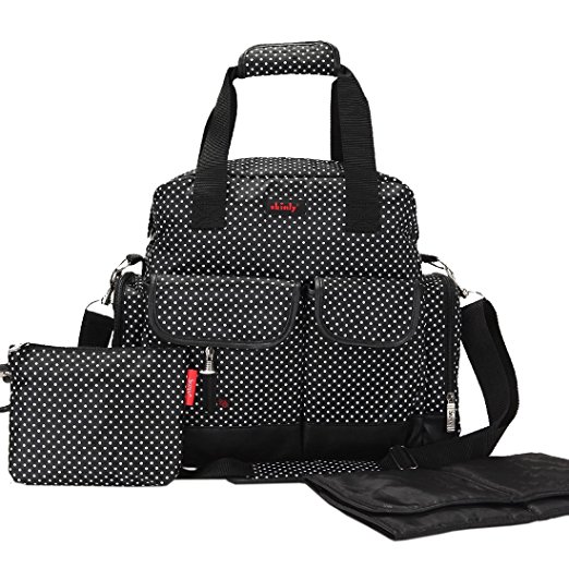 Damero Large Dots Diaper Tote Bag / Backpack / Shoulder Bag 3 Carrying Ways (Black)