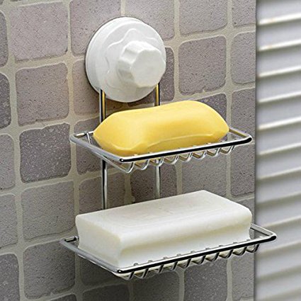 WRMR Double layer Soap Dish Holder for Shower or Bath - Bar Soap Lasts Longer In Our Tray - Easy Installation and No Drilling | Stainless Steel for Shower & Kitchen (silver)