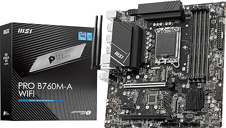 MSI PRO B760M-A WiFi ProSeries Motherboard (Supports 12th/13th Gen Intel Processors, LGA 1700, DDR5, PCIe 4.0, M.2, 2.5Gbps LAN, USB 3.2 Gen2, Wi-Fi 6E, mATX)