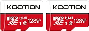 KOOTION Carte Micro SD 128 Go Lot de 2 UHS-I Vitesse jusqu'à 80 m/s,TF Micro SDXC, T-Flash Classe 10, U, A1 pour Drone/Dash Cam/Camera/Phone/Nintendo-Switch/PC/Tablet(128 Go*2, U1)