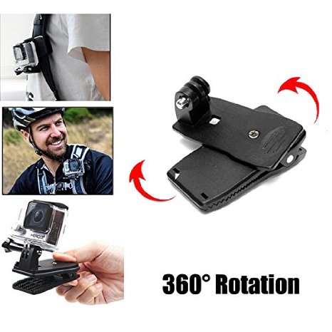 Ourmes 360 Degree Rotatable Backpack Travel Quick Release Clamp Cap Clip Hat Mount   Screws for Gopro HD Hero 4 Hero 3  Hero 3 Hero 2 Hero 1, HD & SJ4000 Hero cameras (Large Size)