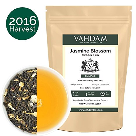 Jasmine Blossom Green Tea Bulk Pack, 16-ounce (Makes 180-230 Cups), Premium Chinese Green Tea Infused with Fresh Jasmine Flowers -Delicious 100% Natural Ingredients, Loose Leaf Tea