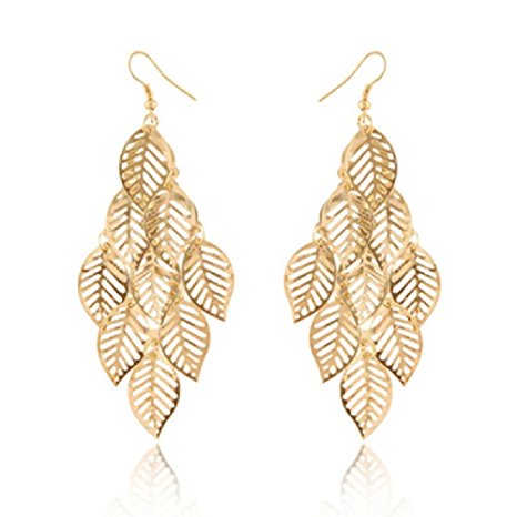 One Pair Unique Bohemia Nine Leaves Long Fashion Dangle Earrings For Girls Gold