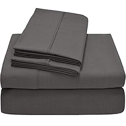aashirainwear Dark Grey Solid Queen Size, Ultra Soft 4 PCs Bed Sheet Set 16 Inch Deep Pocket, Elastic All Round, 100% Cotton 400-Thread-Count Extremely Stronger Durable by Aashi