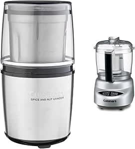 Cuisinart SG-10 Electric Spice-and-Nut Grinder, Stainless/Black & DLC-2ABC Mini-Prep Plus 24-Ounce Food-Processors, 3 Cup, Brushed Chrome and Nickel