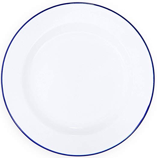 Enamelware Dinner Plate -Solid White with Blue Rim