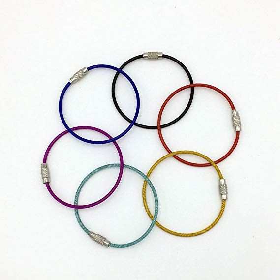 6pcs Multicolor Stainless key ring key chain, Cable key ring Twist Barrel