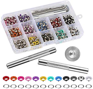 LIHAO 360 Pieces 3/16 Inch Metal Eyelets Grommets Kit - 12 Colors for Shoes Canvas Clothes Crafting