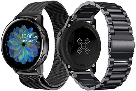 for Galaxy Watch Active2 44mm 40mm Metal Bands Men Women, 2 Pack Magnetic Loop Band   Solid Stainless Steel Metal Strap, Black