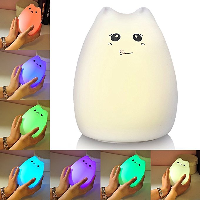 Litake Night Lights for Kids, Multi Color USB Rechargeable Silicone Soft Cat Night Lights with Warm White and 7-Color Breathing Modes For Kids Baby Children (Greedy Cat)