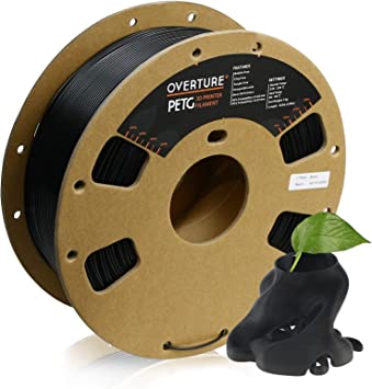 OVERTURE PETG Filament 1.75mm,3D Printer Filament PETG,1kg Spool (2.2lbs),Dimensional Accuracy  /-0.03mm,Fit Most FDM Printer(Black)