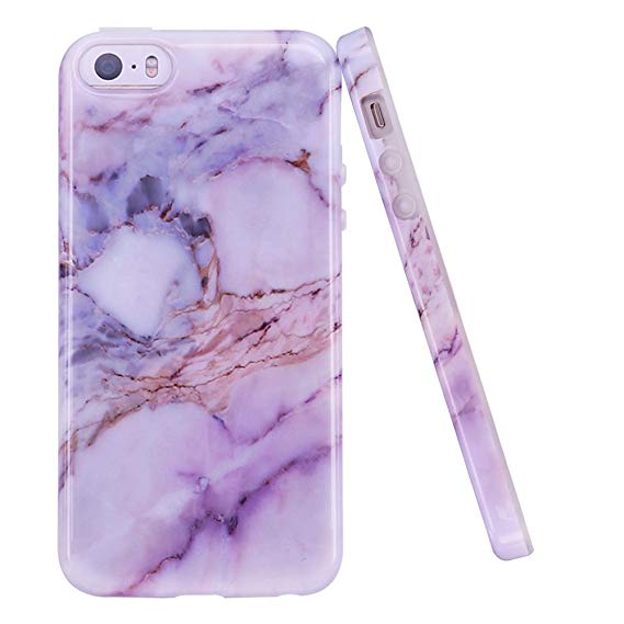 iPhone 5 Case,iPhone 5S SE Case,LUOLNH Purple Marble Shockproof Clear Bumper TPU Soft Case Rubber Silicone Skin Cover Case for iPhone 5 5s SE