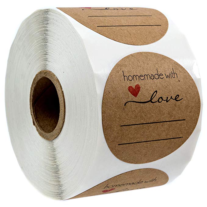 2" Homemade with Love Sticker with Lines for Writing /2" Round Homemade with Love Canning Labels / 500 Labels per roll