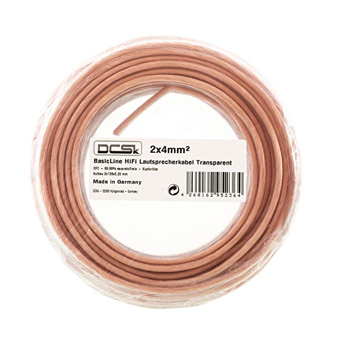 DCSk 30 m - 2 x 4 mm² transparent loudspeaker cable I OFC copper cable for HiFi/audio I 99.99% insulated copper speaker cable I AWG 11 Role