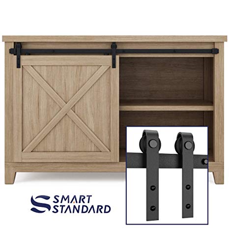 SMARTSTANDARD 4ft Cabinet Barn Door Hardware Kit - Super Mini Sliding Door Hardware - for Cabinet TV Stand Console - Simple and Easy to Install - Fit 24" Wide Door Panel (NO Cabinet) (J Shape Hanger)