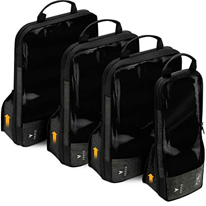 VASCO Compression Packing Cubes for Travel – Premium Set of 4 Luggage Organizer Bags (S 2M L) Black