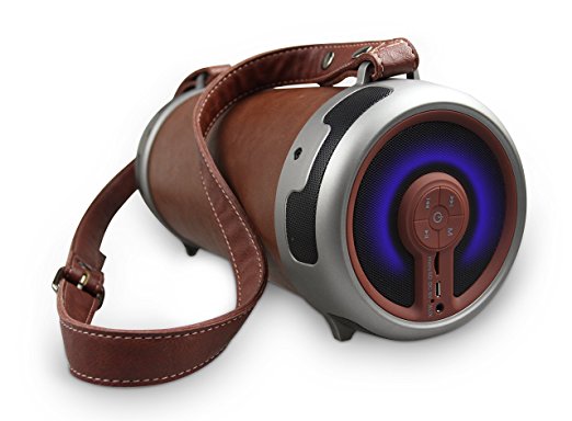 Perbeat Bluetooth Speaker for iPhone/iPod/Android 2.1 Hi-Fi 4" Sub, Portable Indoor Outdoor with Great Sound. Micro SD AUX FM and LED, Brown