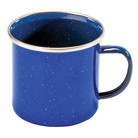 Texsport Blue Enamel Coffee Cup Mug with Stainless Steel Rim - Great for Outdoor Camping