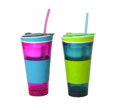 Snackeez 2-In-1 Snack and Drink Cup Light-Up LED 2-Pack PinkBlue and BlueGreen