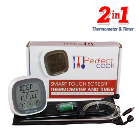 Perfect Cook- Best Digital Oven Meat Thermometer & Cooking Timer, with Best Stainless Steel Probe to Leave in Oven, BBQ Cooking, Grilling, Turkey or Smoker And Easy to Use Count down/Up Kitchen Timer
