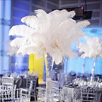 Shekyeon 18-20inch 45-50cm Ostrich Feather Wedding Table Decoration Party Festival Supplies Pack of 5 (White)