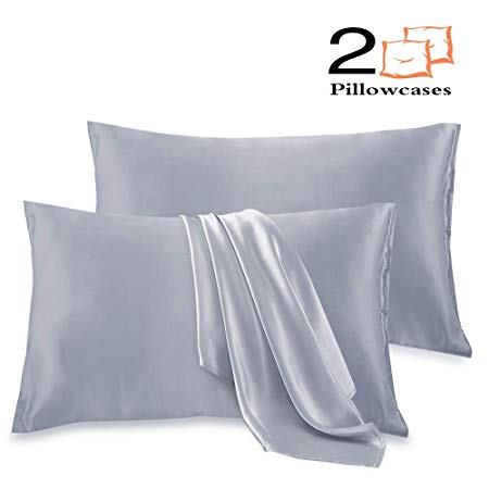 Leccod 2 Pack Silky Satin Pillowcase for Hair and Skin Cool Super Soft and Luxury Pillow Cases Covers with Envelope Closure (Baby Blue, Standard: 20x26)