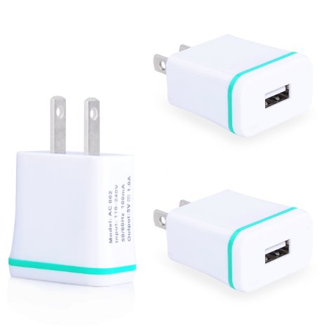 Wall Charger, MaxMall 3-Pack 1.0AMP USB Travel Wall Charger Adapter for iPhone 6 Plus, 6s Plus, 5s, iPad, Tablet, Samsung Galaxy S6 Edge, Note 5, HTC, LG Sony and More Devices