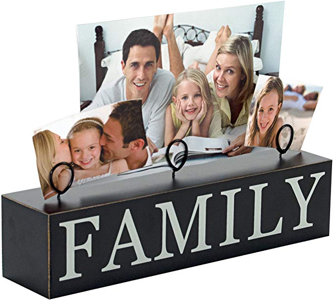 Malden International Designs Tabletop Photo Clips Wood Block Family Picture Holder, 3 Option, Black