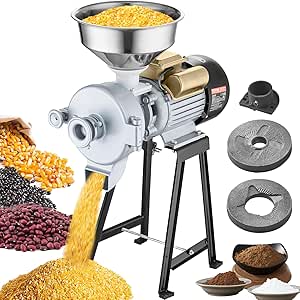 VEVOR Electric Grain Mill Grinder, 3000W Spice Grinders, Commercial Corn Mill with Funnel, Thickness Adjustable Powder Machine, Heavy Duty Feed Flour Cereal Mill Wheat Grinders, Dry & Wet Grinder