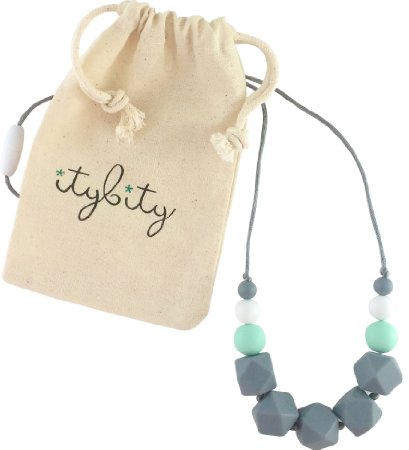 Baby Teething Necklace for Mom, Silicone Teething Necklace, BPA Free (Gray/Mint/White)