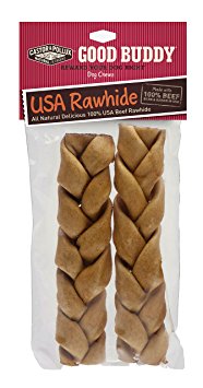 Good Buddy USA Rawhide Braided Sticks for Dogs, 7 to 8-Inch