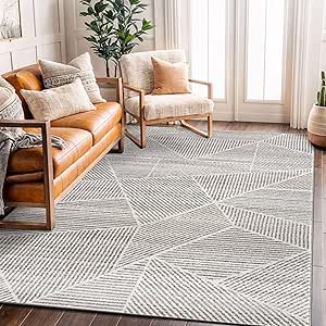 Rugshop Contemporary Geometric Stripe High Traffic Living Room,Bedroom,Kitchen, Home Office Area Rug 5' x 7' Cream