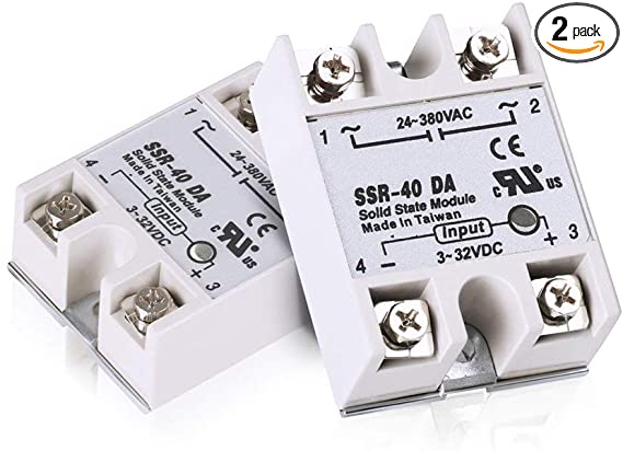 HiLetgo 2pcs SSR-40DA Solid State Relay Single Phase Semi-Conductor Relay Input 3-32V DC Output 24-380V AC