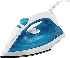 Sunbeam Compact Steam Iron, 1200 Watts, Non-Stick Soleplate, Powerful Shot of Steam, Horizontal or Vertical, Spray Mist, Precision Tip, White/Blue